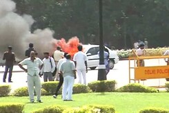 Car parked outside Parliament catches fire, no one injured Car parked outside Parliament catches fire, no one injured