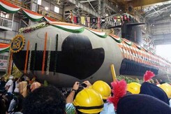 Scorpene Submarine, Built at Mumbai Docks, Launched Into Water Scorpene Submarine, Built at Mumbai Docks, Launched Into Water