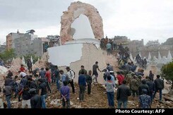 Historic Dharahara Tower Collapses in Kathmandu After Earthquake Historic Dharahara Tower Collapses in Kathmandu After Earthquake