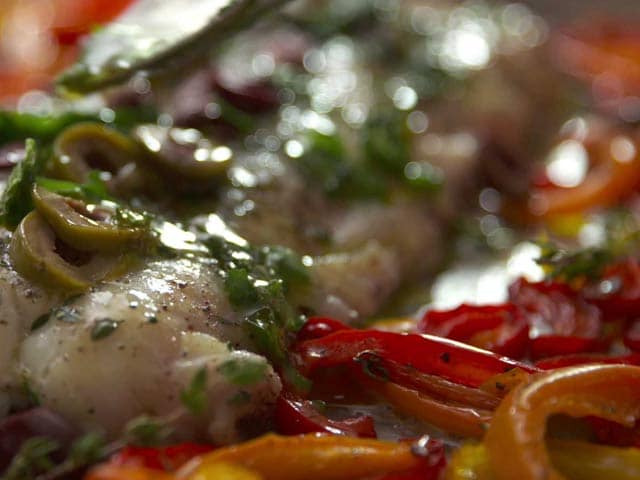 Video : Roasted Hake With Sweet Peppers