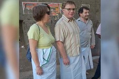 Foreigners Wrap Dhotis Over Jeans, Skirts To Enter Tamil Nadu Temples Foreigners Wrap Dhotis Over Jeans, Skirts To Enter Tamil Nadu Temples