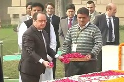 French President Pays Tribute to Mahatma Gandhi at Rajghat French President Pays Tribute to Mahatma Gandhi at Rajghat
