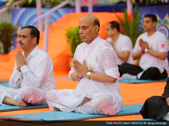 Rajnath Singh Braves Rain to Perform Yoga in Lucknow