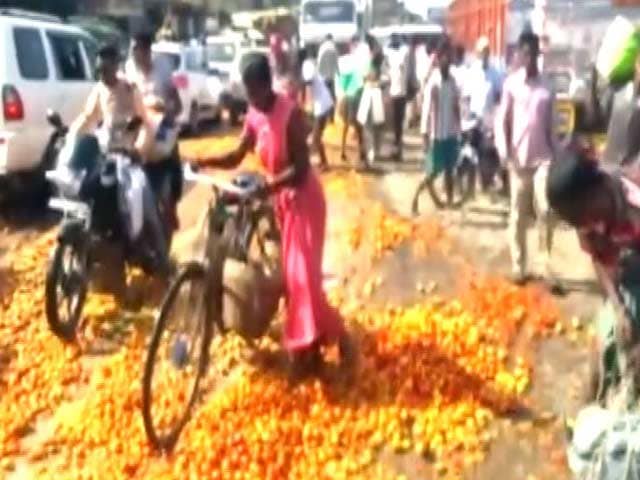 छत्तीसगढ़ : क्यों पत्थलगांव में किसानों ने सड़क पर फेंके टमाटर