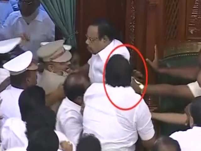 Video : Chairs Thrown, DMK Lawmakers On Table In Tamil Nadu Chaos, Speaker Shoved