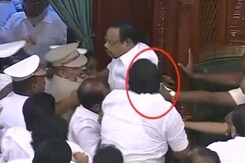Chairs Thrown, DMK Lawmakers On Table In Tamil Nadu Chaos, Speaker Shoved Chairs Thrown, DMK Lawmakers On Table In Tamil Nadu Chaos, Speaker Shoved