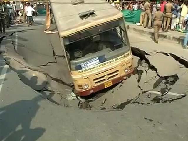 Chennai Road Caves In, Takes Down Bus, Car