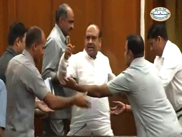 Video : BJP Lawmaker Thrown Out Of Delhi Assembly Ahead Of AAP's Expose