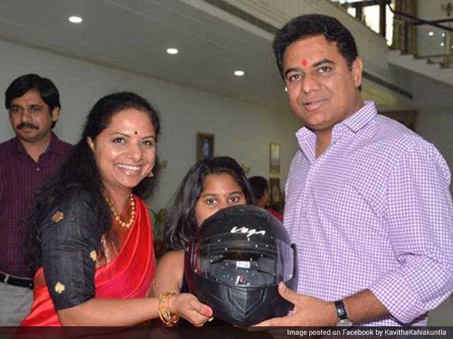 Video : Telangana Minister KT Rama Rao Gets A Helmet From Sister For Raksha Bandhan