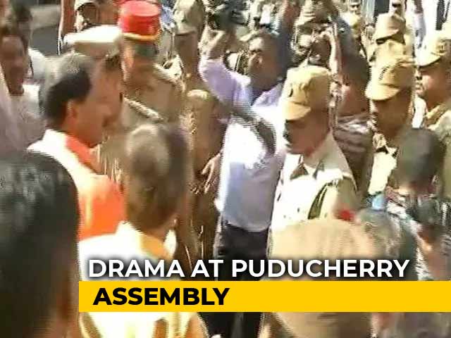Video : High Drama At Puducherry Assembly, Marshals Bar Entry To 3 Lawmakers