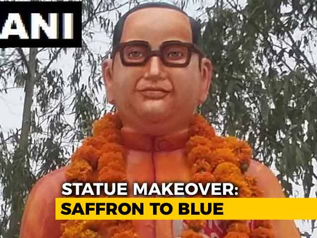 Video : Ambedkar Statue Vandalised In UP Gets Saffron Makeover, Then Repainted