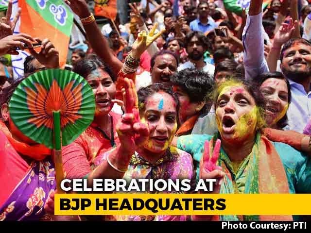 Supporters Celebrate At BJP Headquarters In Karnataka