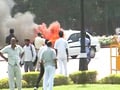 Video : Car parked outside Parliament catches fire, no one injured